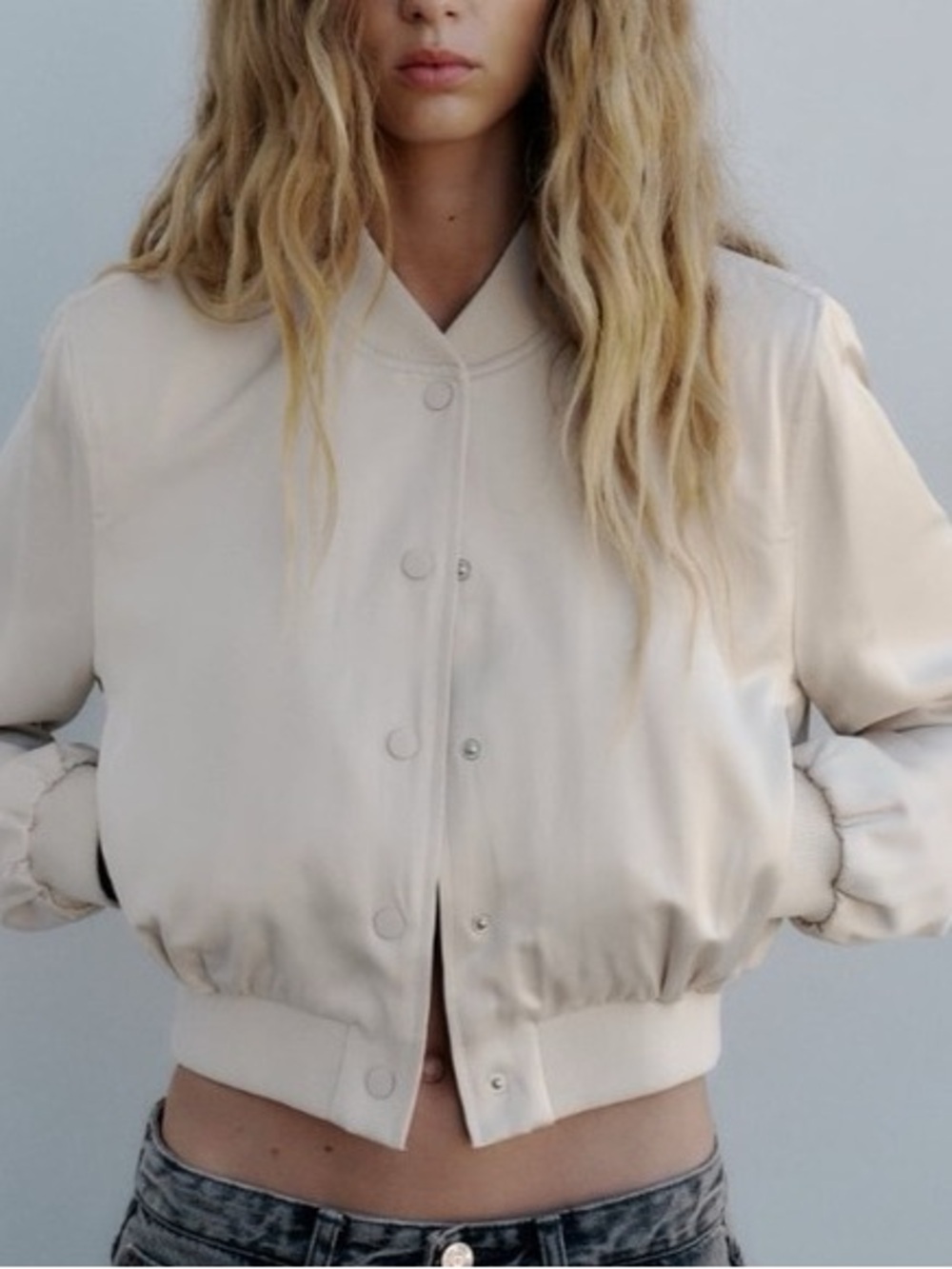 Zara Women Faux Suede Cream Bomber Jacket Size XXL
